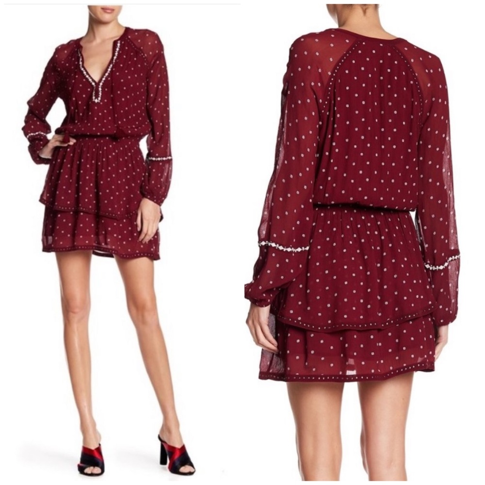 PAIGE Shanti V-Neck Embroidered Long Sleeve Dress